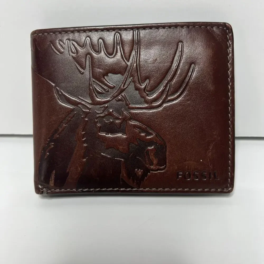 Fossil Dark Brown Leather Tri Fold Wallet for Men - Picture 1 of 7